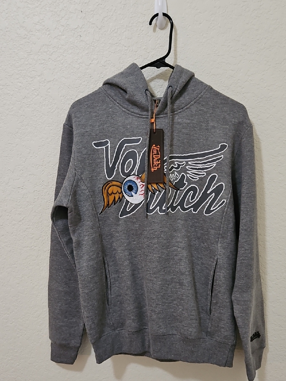 Von Dutch Grey Hoodie with Orange Logo Trim